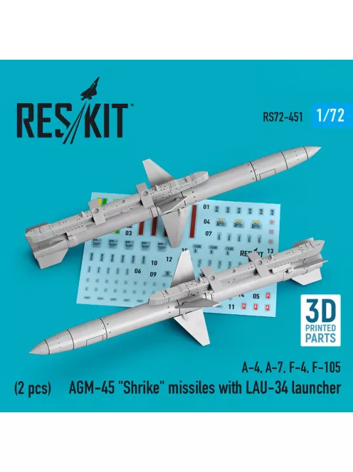 Reskit - AGM-45 Shrike missiles with LAU-34 launcher (2 pcs) (A-4 A-7 F-4 F-105) (3D Printed)