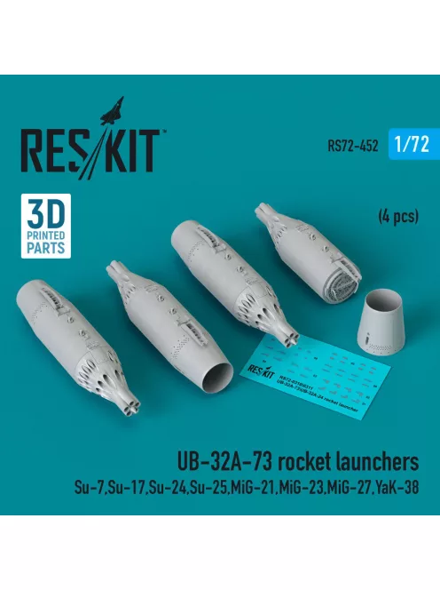 Reskit - UB-32A-73 rocket launchers (4 pcs) (Su-7 Su-17 Su-24 Su-25 MiG-21 MiG-23 MiG-27 YaK-38) (3D Printed)