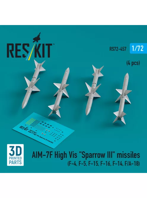 Reskit - AIM-7F High Vis Sparrow III missiles (4 pcs) (F-4, F-5, F-15, F-16, F-14, F/A-18) (3D Printed)