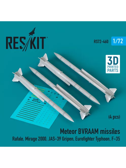 Reskit - Meteor BVRAAM missiles (4 pcs) (Rafale Mirage 2000 JAS-39 Gripen Eurofighter Typhoon F-35) (3D Printed)