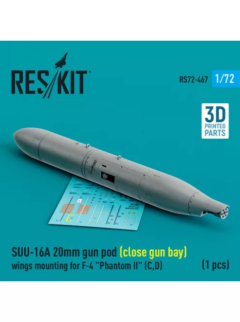 Reskit - SUU-16A 20mm gun pod (close gun bay) wings mounting for F-4 Phantom II (C,D) (1 pcs) (3D Printed)