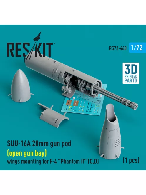 Reskit - SUU-16A 20mm gun pod (open gun bay) wings mounting for F-4 Phantom II (C,D) (1 pcs) (3D Printed)
