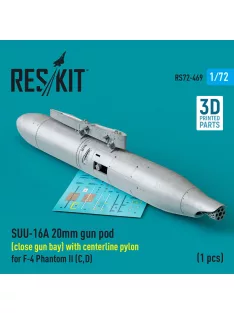   Reskit - SUU-16A 20mm gun pod (close gun bay) with centerline pylon for F-4 Phantom II (C,D) (1 pcs) (3D Printed)