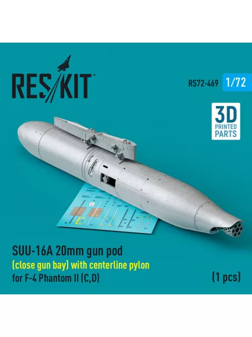 Reskit - SUU-16A 20mm gun pod (close gun bay) with centerline pylon for F-4 Phantom II (C,D) (1 pcs) (3D Printed)