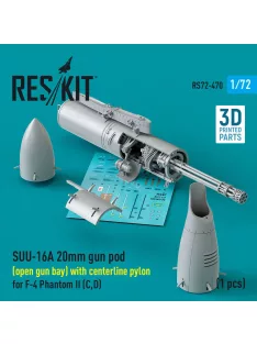   Reskit - SUU-16A 20mm gun pod (open gun bay) with centerline pylon for F-4 Phantom II (C,D) (1 pcs) (3D Printed)