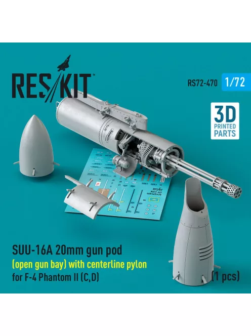 Reskit - SUU-16A 20mm gun pod (open gun bay) with centerline pylon for F-4 Phantom II (C,D) (1 pcs) (3D Printed)