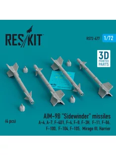   Reskit - AIM-9B Sidewinder missiles (4 pcs) (A-4, A-7, F-4D1, F-4, F-8, F-3H, F-11, F-86,F-100, F-104, F-105, Mirage III, Harrier) (3D Printed)