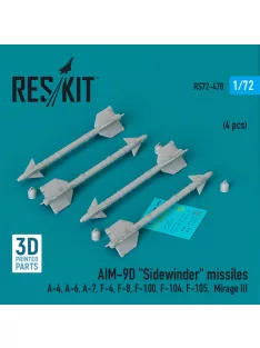   Reskit - AIM-9D Sidewinder missiles (4 pcs) (A-4, A-6, A-7, F-4, F-8, F-100, F-104, F-105, Mirage III) (3D Printed)