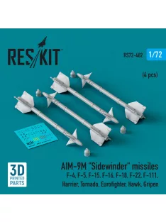   Reskit - AIM-9M Sidewinder missiles (4 pcs) (F-4 F-5 F-15 F-16 F-18 F-22 F-111 Harrier Tornado Eurofighter Hawk Gripen) (3D Printed)