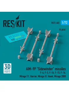   Reskit - AIM-9P Sidewinder missiles (4 pcs) (F-4 F-5 F-16 F-15 F-14 Mirage F.1 Harrier Mirage III Hawk Mirage 2000) (3D Printed)