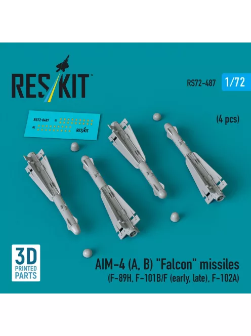 Reskit - AIM-4 (A B) Falcon missiles (4 pcs) (F-89H F-101B/F (early late) F-102A) (3D Printed)