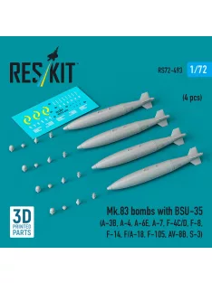   Reskit - Mk.83 bombs with BSU-35 (4 pcs) (A-3B A-4 A-6E A-7 F-4C/D F-8 F-14 F/A-18 F-105 AV-8B S-3) (3D printed)