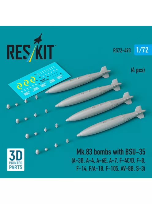 Reskit - Mk.83 bombs with BSU-35 (4 pcs) (A-3B A-4 A-6E A-7 F-4C/D F-8 F-14 F/A-18 F-105 AV-8B S-3) (3D printed)