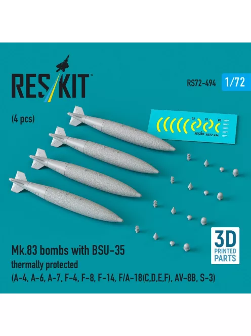 Reskit - Mk.83 bombs with BSU-35 thermally protected (4 pcs) (A-4 A-6 A-7 F-4 F-8 F-14 F/A-18(C,D,E,F) AV-8B S-3) (3D printed)