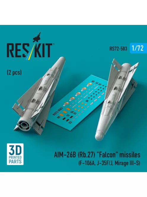 Reskit - AIM-26B (Rb.27) Falcon missiles (2 pcs) (F-106A, J-35F/J, Mirage III-S) (3D Printed)