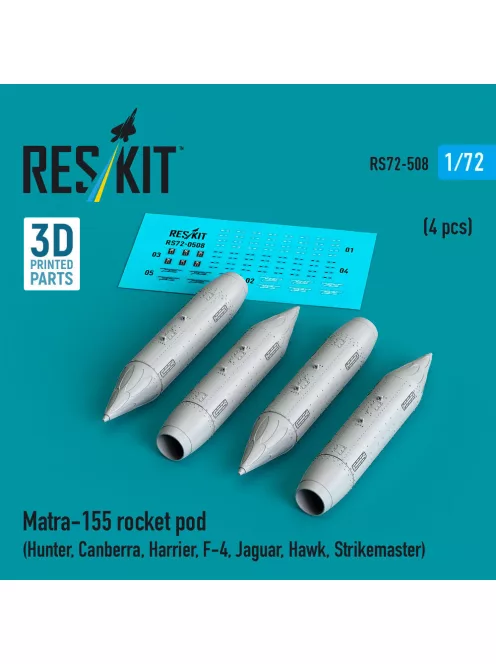 Reskit - Matra-155 rocket pod (4 pcs) (Hunter, Canberra, Harrier, F-4, Jaguar, Hawk, Strikemaster) (3D Printed)