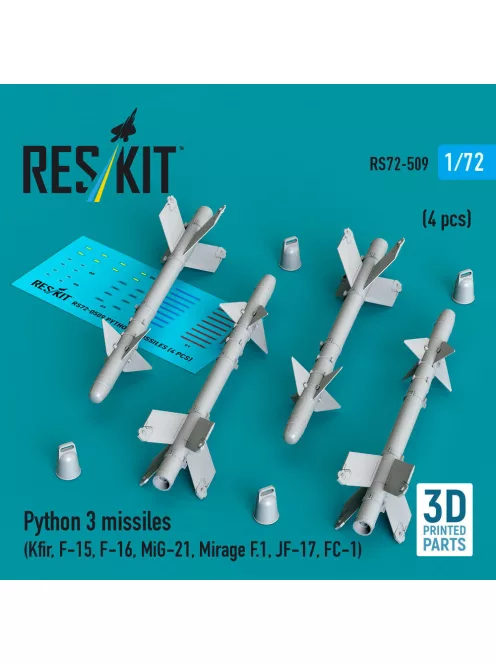 Reskit - Python 3 missiles (4 pcs) (Kfir F-15 F-16 MiG-21 Mirage F.1 JF-17 FC-1) (3D Printed)