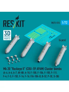   Reskit - Mk 20 Rockeye II (CBU-59 APAM) Cluster bombs (A-4, A-6, A-7, AV-8B, A-10, F-100, F-104, F-105, F-111, F-4, F-5, F-15E, F-14, F-16, F/A-18A-D, B-52, P-3C, S-3B) (4 pcs) (3D Printed)