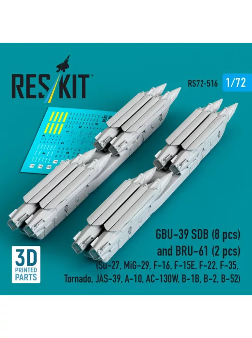 Reskit - GBU-39 SDB (8 pcs) and BRU-61 (2 pcs) (Su-27 MiG-29 F-16 F-15E F-22 F-35 Tornado JAS-39 A-10 AC-130W B-1B B-2 B-52) (3D Printed)