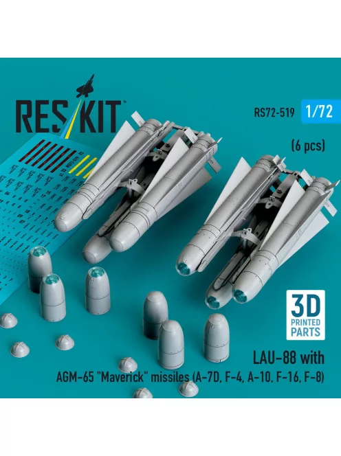 Reskit - LAU-88 with (2 pcs) AGM-65 Maverick missiles (6 pcs) (A-7D F-4 A-10 F-16) (3D Printed)