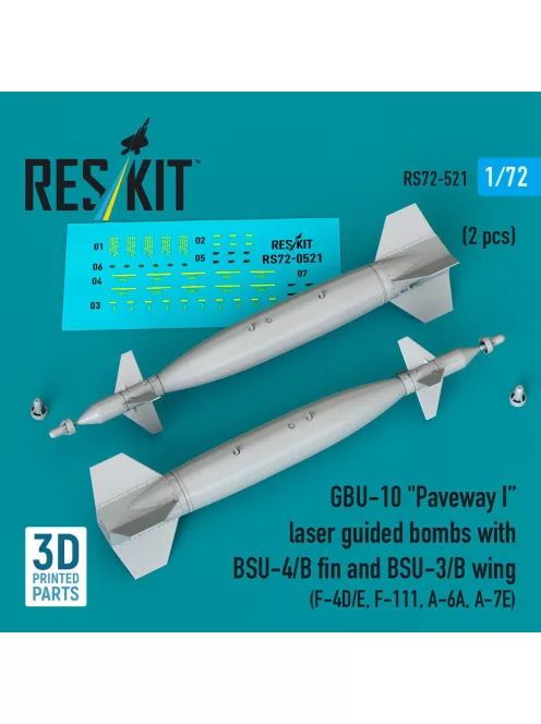 Reskit - GBU-10 Paveway I laser guided bombs with BSU-4/B fin and BSU-3/B wing (2 pcs) (F-4D/E F-111 A-6A A-7E) (3D Printed)