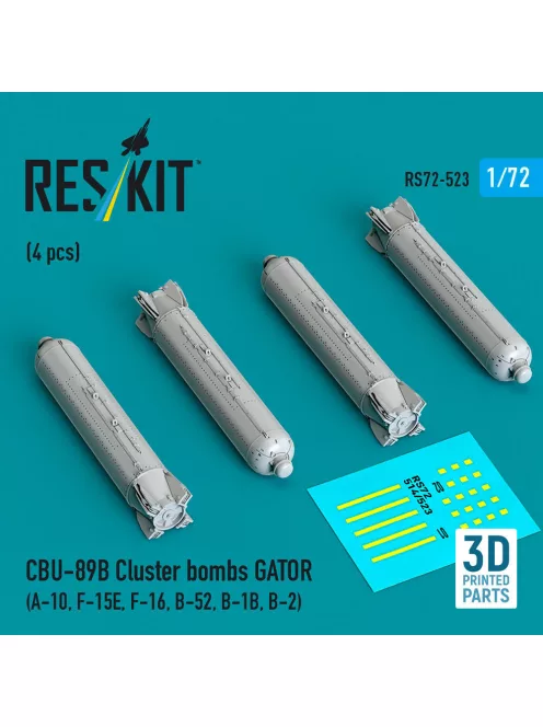 Reskit - CBU-89B cluster bombs GATOR (4 pcs) (A-10 F-15E F-16 B-52 B-1B B-2) (3D Printed)