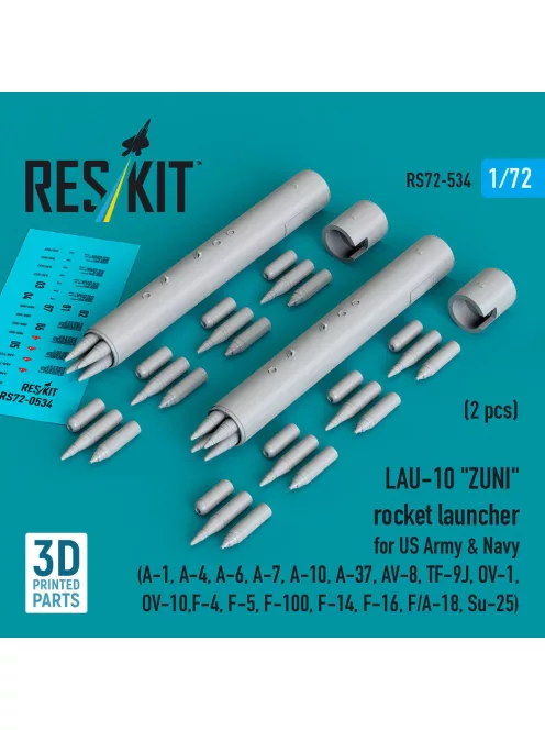 Reskit - LAU-10 ZUNI rocket launcher for US Army & Navy (2 pcs) (A-1 A-4 A-6 A-7 A-10 A-37 AV-8 TF-9J OV-1 OV-10 F-4 F-5 F-100 F-14 F-16 F/A-18 Su-25) (3D Printed)