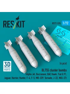   Reskit - BL755 cluster bombs (4 pcs) (Alpha Jet Buccaneer BAE Hawk Fiat G.91 Jaguar Harrier Hunter F-4 F-5 MB-339 Tornado J-22 MiG-27) (3D Printed)