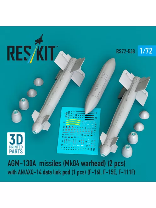 Reskit - AGM-130A missiles (Mk84 warhead) (2 pcs) with AN/AXQ-14 data link pod (1 pcs) (F-16I F-15E F-111F) (3D Printed)