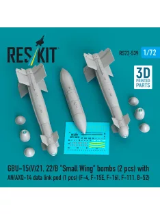   Reskit - GBU-15(V)21,22/B Small Wing bombs (2 pcs) with AN/AXQ-14 data link pod (1 pcs) (F-4, F-15E, F-16I, F-111, B-52) (3D Printed)