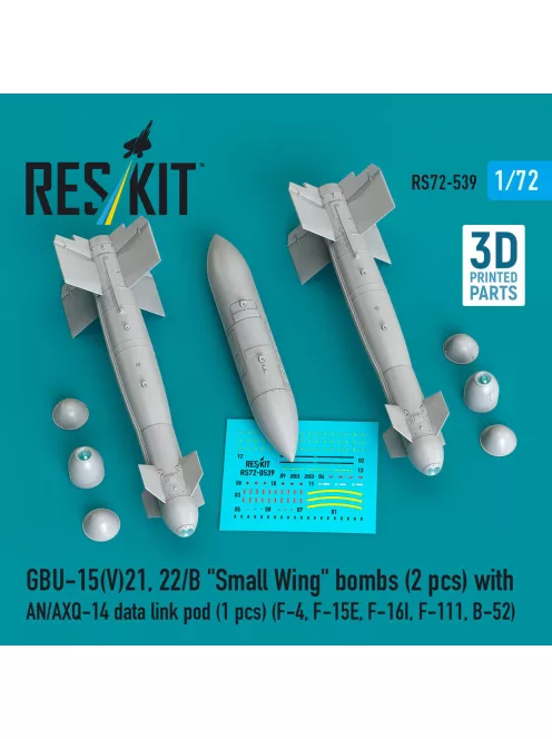Reskit - GBU-15(V)21,22/B Small Wing bombs (2 pcs) with AN/AXQ-14 data link pod (1 pcs) (F-4, F-15E, F-16I, F-111, B-52) (3D Printed)