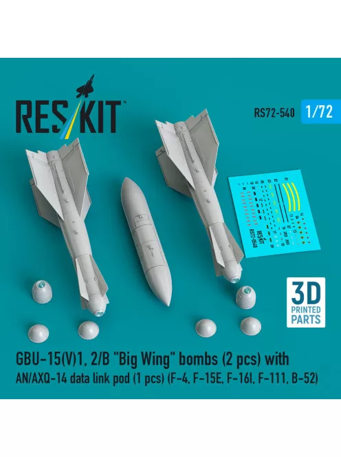 Reskit - GBU-15(V)1,2/B Big Wing bombs (2 pcs) with AN/AXQ-14 data link pod (1 pcs) (F-4 F-15E F-16I F-111 B-52) (3D Printed)