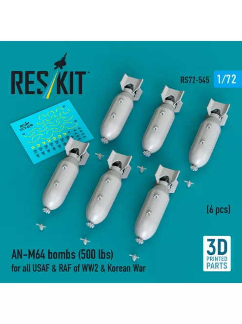 Reskit - AN-M64 bombs (500 lbs) for all USAF & RAF of WW2 & Korean War (6 pcs) (3D Printed)