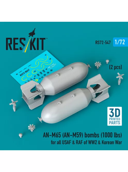 Reskit - AN-M65 (AN-M59) bombs (1000 lbs) for all USAF & RAF of WW2 & Korean War (2 pcs) (3D Printed)
