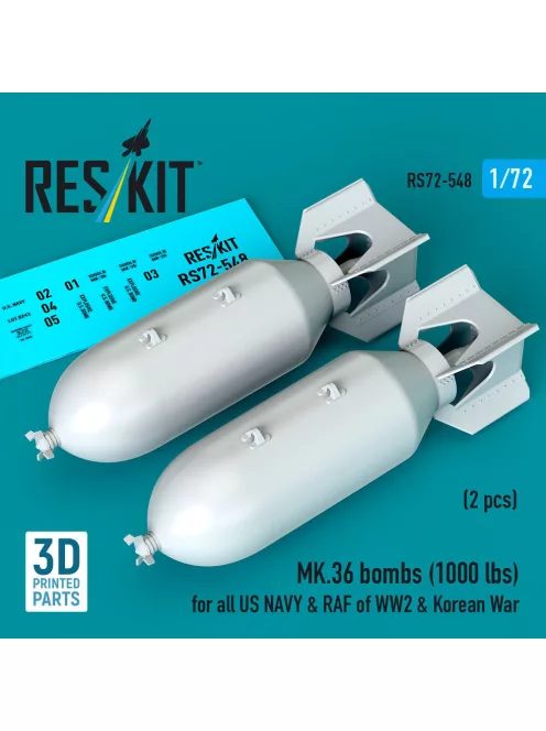 Reskit - MK.36 bombs (1000 lbs) for all US NAVY & RAF of WW2 & Korean War (2 pcs) (3D Printed)