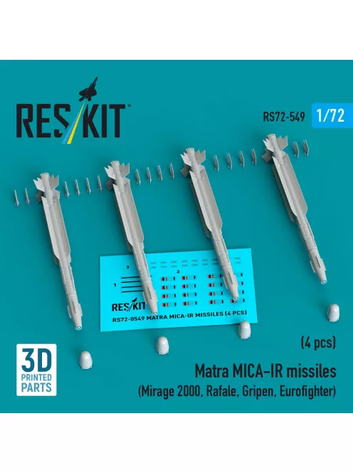 Reskit - Matra MICA-IR missiles (4 pcs) (Mirage 2000 Rafale Gripen Eurofighter) (3D Printed)