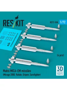   Reskit - Matra MICA-EM missiles (4 pcs) (Mirage 2000, Rafale, Gripen, Eurofighter) (3D Printed)