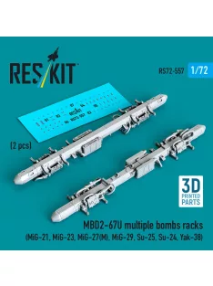   Reskit - MBD2-67U multiple bombs racks (2 pcs) (MiG-21, MiG-23, MiG-27(?), MiG-29, Su-25, Su-24, Yak-38) (3D Printed)