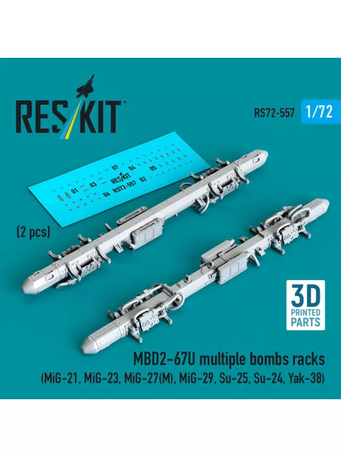 Reskit - MBD2-67U multiple bombs racks (2 pcs) (MiG-21, MiG-23, MiG-27(?), MiG-29, Su-25, Su-24, Yak-38) (3D Printed)