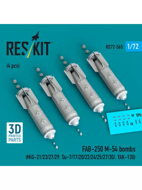Reskit - FAB-250 ?-54 bombs (4 pcs) (MiG- / Su- / / / / YAK-130) (3D Printed)