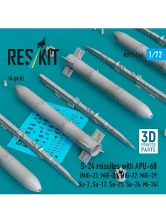   Reskit - S-24 missiles with APU-68 (4 pcs) (MiG-21, MiG-23, MiG-27, MiG-29, Su-7, Su-17, Su-25, Su-24, Mi-24) (3D Printed)