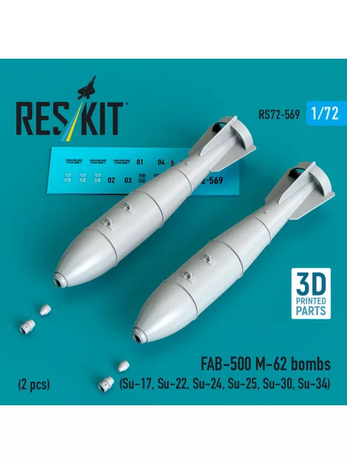 Reskit - FAB-500 M-62 bombs (2 pcs) (Su-17 Su-22 Su-24 Su-25 Su-30 Su-34) (3D Printed)