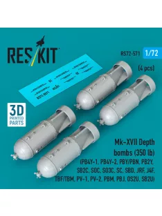   Reskit - Mk-XVII Depth bombs (350 lb) (4 pcs) (PB4Y-1 PB4Y-2 PBY/PBN PB2Y SB2C SOC SO3C SC SBD JRF J4F TBF/TBM PV-1 PV-2 PBM PBJ OS2U SB2U) (3D Printed)