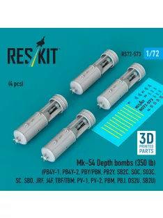   Reskit - Mk-54 Depth bombs (350 lb) (4 pcs) (PB4Y-1 PB4Y-2 PBY/PBN PB2Y SB2C SOC SO3C SC SBD JRF J4F TBF/TBM PV-1 PV-2 PBM PBJ OS2U SB2U) (3D Printed)