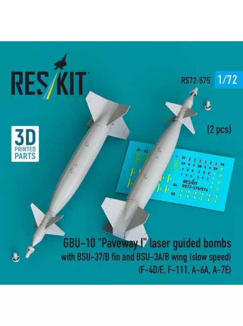 Reskit - GBU-10 Paveway I laser guided bombs with BSU-37/B fin and BSU-3A/B wing (slow speed) (2 pcs) (F-4D/E, F-111, A-6A, A-7E) (3D Printed)