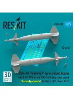   Reskit - GBU-10 Paveway I laser guided bombs with BSU-37/B fin and BSU-3A/B wing (slow speed) thermally protected (2 pcs) (F-4D/E F-111 A-6A A-7E) (3D Printed)