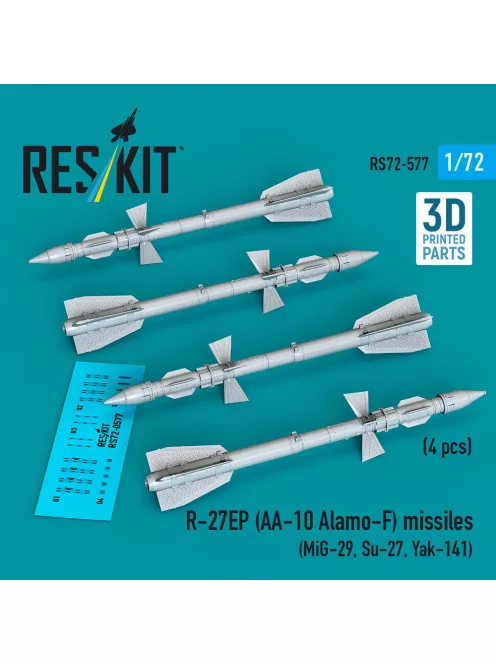 Reskit - R-27EP (AA-10 Alamo-F) missiles (4 pcs) (MiG-29 Su-27 Yak-141) (3D Printed)