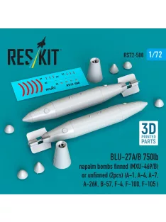   Reskit - BLU-27A/B 750lb napalm bombs finned (MXU-469/B) or unfinned (2pcs) (A-1 A-4 A-7 A-26K B-57 F-4 F-100 F-105 ) (3D Printed)