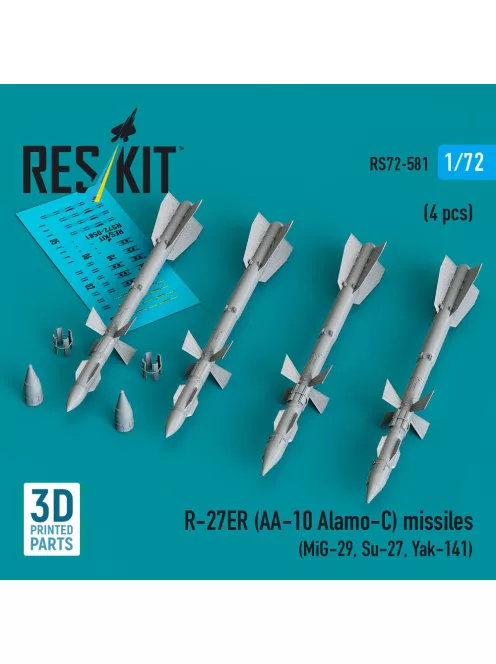 Reskit - R-27ER (AA-10 Alamo-C) missiles (4 pcs) (MiG-29 Su-27 Yak-141) (3D Printed)