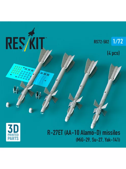 Reskit - R-27ET (AA-10 Alamo-D) missiles (4 pcs) (MiG-29 Su-27 Yak-141) (3D Printed)